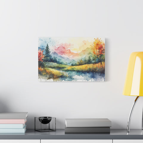Watercolor Mountain Landscape Matte Canvas Wall Art, Stretched 1.25"