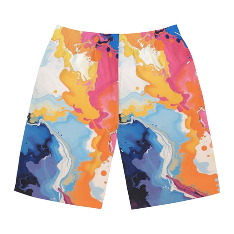 Abstract Color Splash Board Shorts — Vibrant Marble AOP Men's Swim Trunks