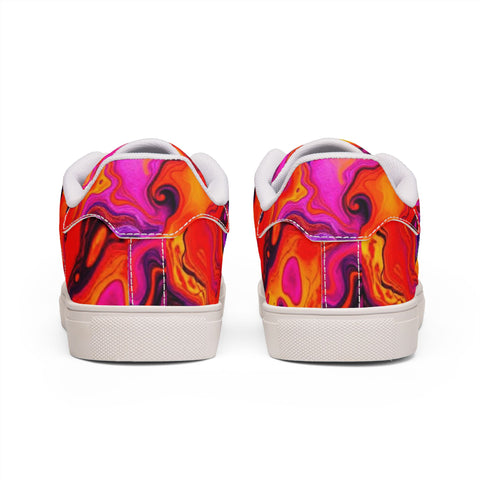 Psychedelic Swirl Leather Sneakers — Men's Low-Top Colorful Graphic Trainers