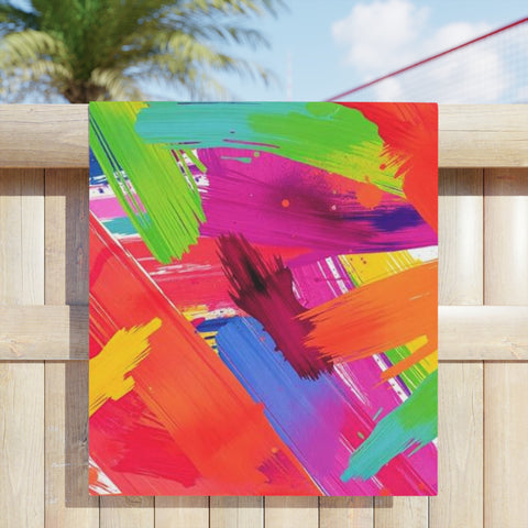 Vibrant Brushstroke Beach Towel — Colorful Abstract Paint Swatch Design