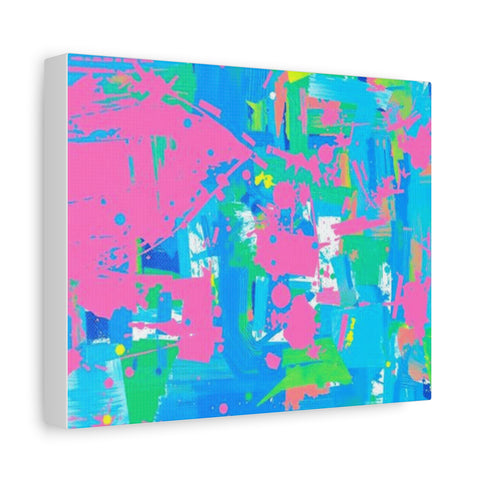 Neon Splash Abstract Canvas Print – Bright Pink & Aqua Modern Wall Art