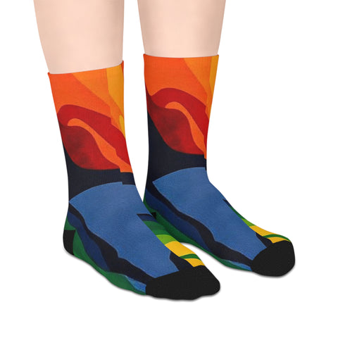 Colorful Abstract Flame Mid-Length Socks – Vibrant Rainbow Art Crew Socks