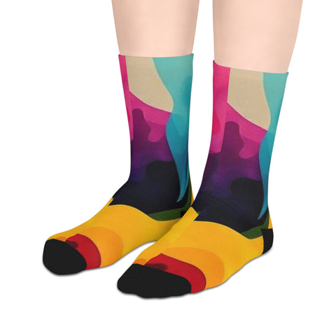 Colorful Abstract Mid-Crew Socks — Vibrant Watercolor Pattern