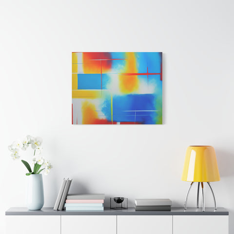Abstract Color Field Matte Canvas Print — Vibrant Blue, Yellow & Red Stretched Wall Art