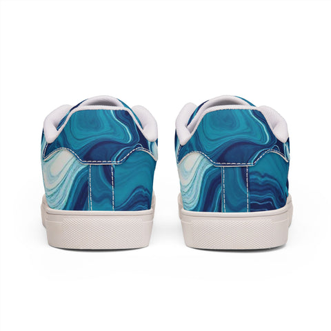 Men's Low-Top Sneakers — Blue Marble Swirl Leather Design