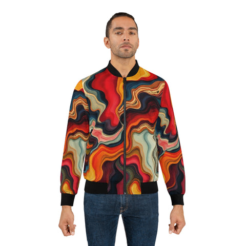 Abstract Swirl Bomber Jacket — Colorful Retro Marble AOP