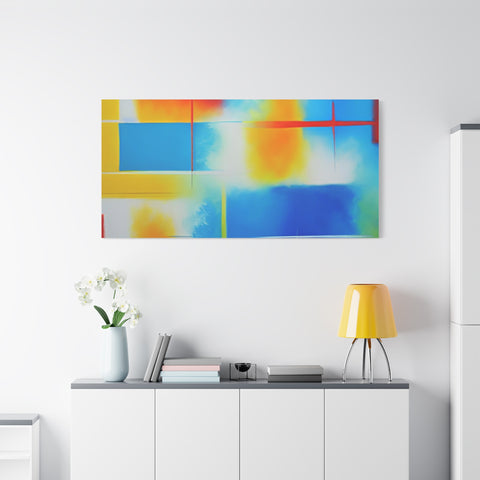 Abstract Color Field Matte Canvas Print — Vibrant Blue, Yellow & Red Stretched Wall Art