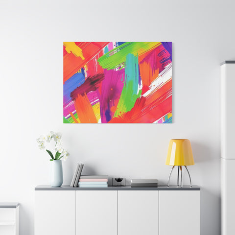 Abstract Rainbow Brushstrokes Matte Canvas Wall Art — Vibrant Stretched 1.25"