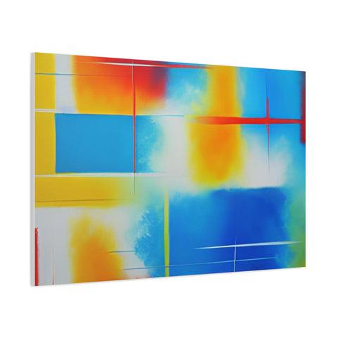 Abstract Color Field Matte Canvas Print — Vibrant Blue, Yellow & Red Stretched Wall Art