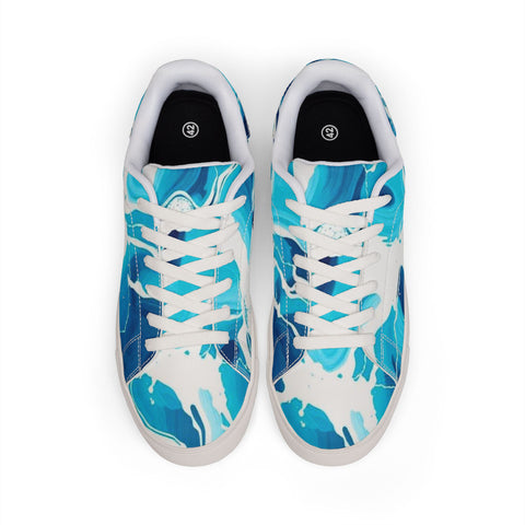 Blue Marble Low-Top Sneakers — Men's Casual Leather Shoes