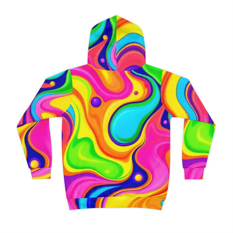 Kids' Psychedelic Rainbow Hoodie — Vibrant Swirl All-Over Print