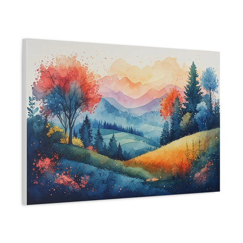 Watercolor Mountain Landscape Canvas Print — Stretched Matte Wall Art