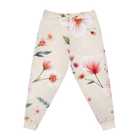 Floral Blush Athletic Joggers — Pink Watercolor Blossom All-Over Print