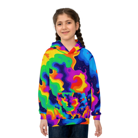 Kids Hoodie — Vibrant Rainbow Psychedelic All-Over Print