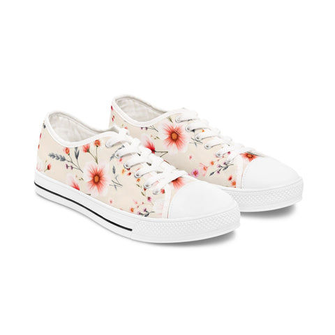 Floral Canvas Sneakers — Pink Daisy Women's Low Top Shoes