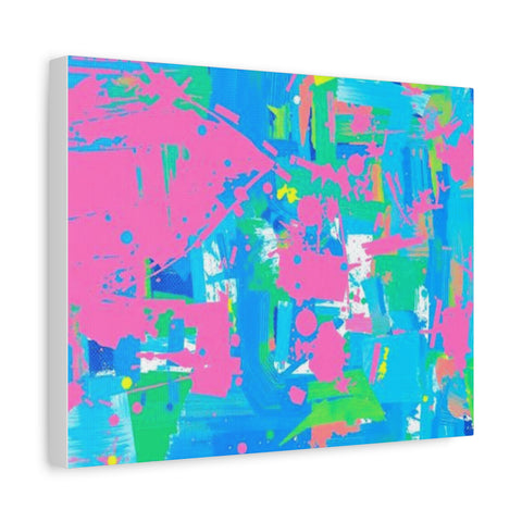 Neon Splash Abstract Canvas Print – Bright Pink & Aqua Modern Wall Art