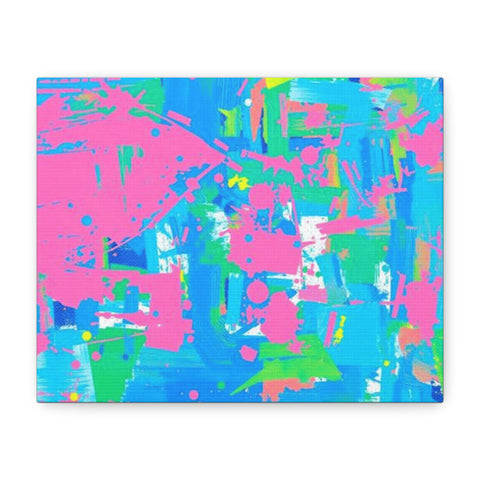 Neon Splash Abstract Canvas Print – Bright Pink & Aqua Modern Wall Art