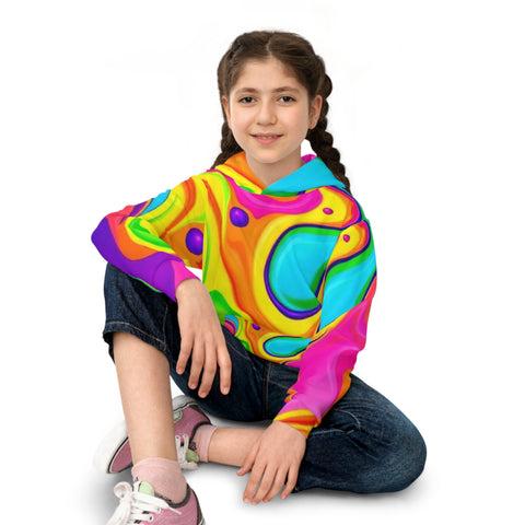 Kids' Psychedelic Rainbow Hoodie — Vibrant Swirl All-Over Print