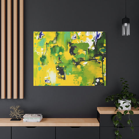 Abstract Green & Yellow Matte Canvas Print – Vibrant Modern Wall Art