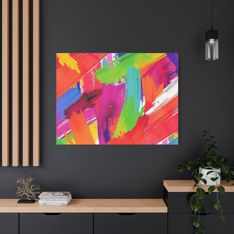 Abstract Rainbow Brushstrokes Matte Canvas Wall Art — Vibrant Stretched 1.25"
