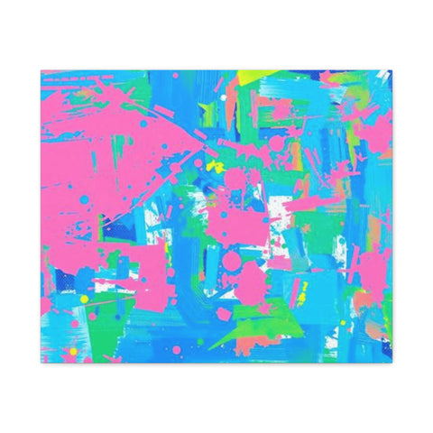 Neon Splash Abstract Canvas Print – Bright Pink & Aqua Modern Wall Art