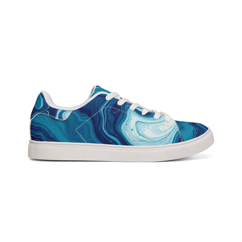 Men's Low-Top Sneakers — Blue Marble Swirl Leather Design