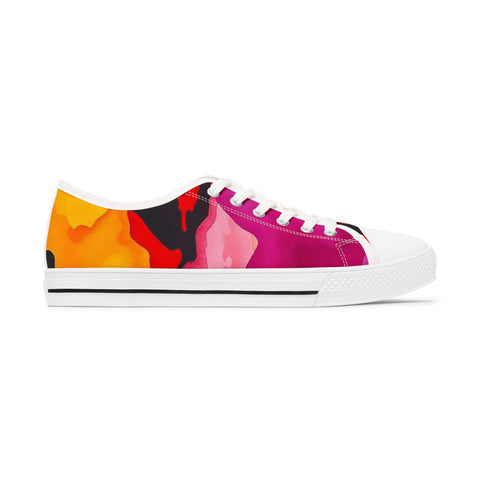 Low Top Sneakers — Vibrant Pink & Orange Abstract Canvas Shoes
