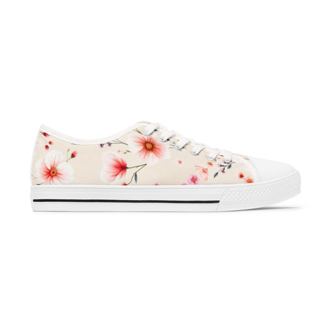 Floral Canvas Sneakers — Pink Daisy Women's Low Top Shoes