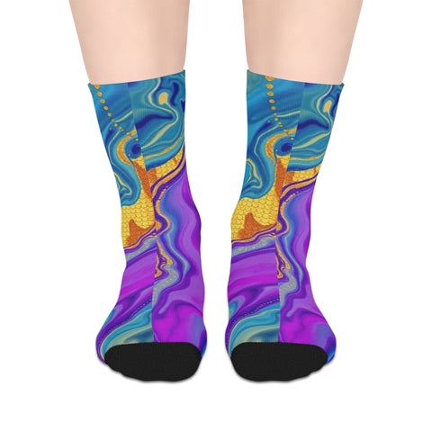 Colorwave Abstract Mid-Length Socks — Vibrant Psychedelic Marble Design