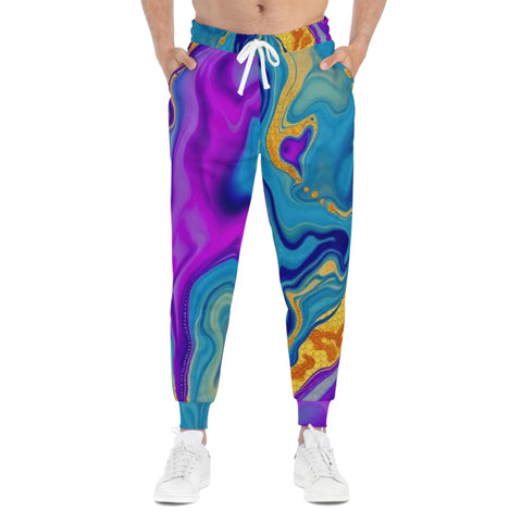 Colorful Marble AOP Joggers — Abstract Purple & Teal Athletic Pants