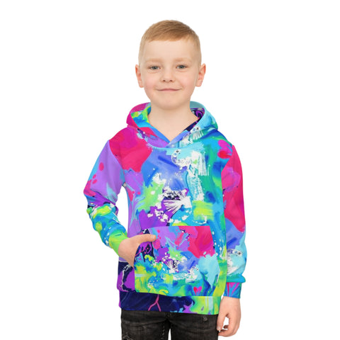 Kids' Neon Splash Hoodie – Colorful Abstract All-Over Print