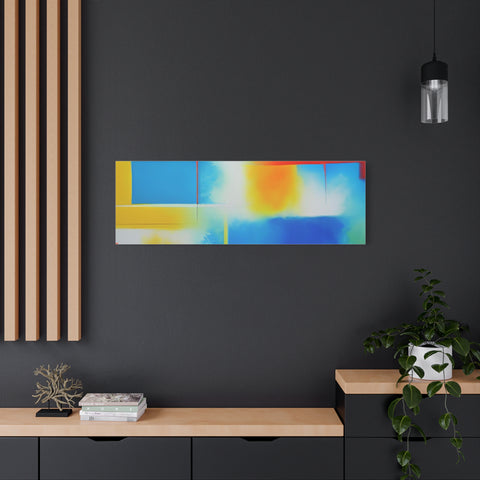 Abstract Color Field Matte Canvas Print — Vibrant Blue, Yellow & Red Stretched Wall Art