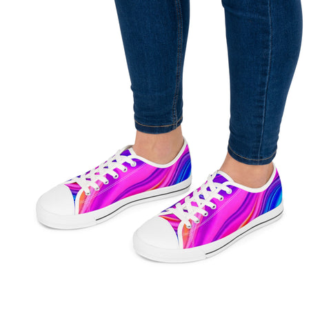 Colorwave Women's Low Top Sneakers — Vibrant Pink & Blue Abstract Print