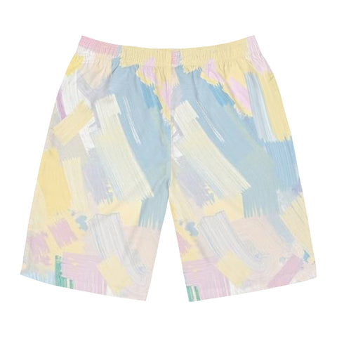 Pastel Brushstroke Board Shorts — Men's Beach Swim Trunks