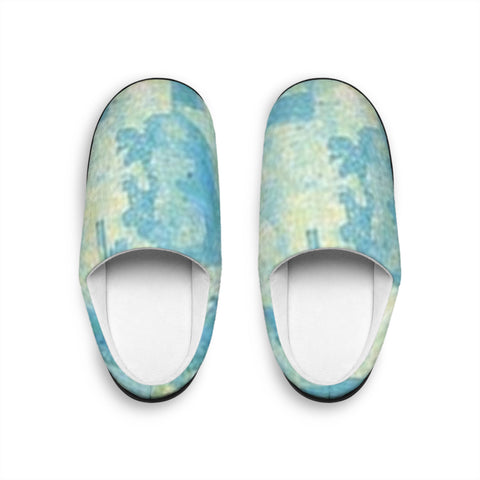 Blue Watercolor Cozy Slippers — Women's Indoor Soft House Shoes