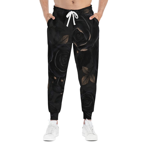 Black Rose Athletic Joggers — Floral Gothic All-Over Print Sweatpants