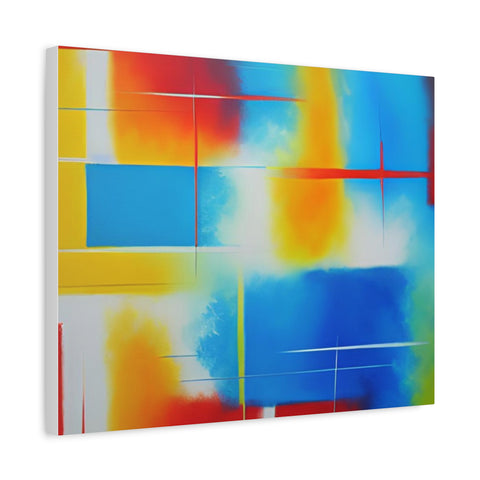Abstract Color Field Matte Canvas Print — Vibrant Blue, Yellow & Red Stretched Wall Art
