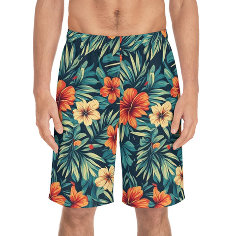 Tropical Hibiscus Board Shorts — Men's Floral Swim Trunks
