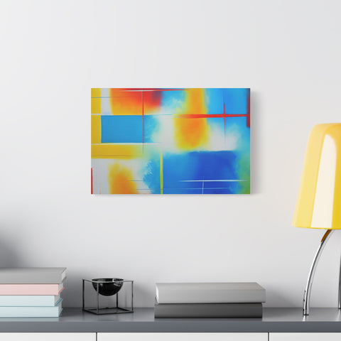 Abstract Color Field Matte Canvas Print — Vibrant Blue, Yellow & Red Stretched Wall Art