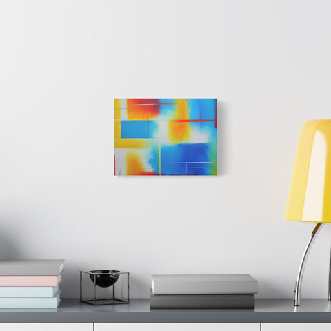 Abstract Color Field Matte Canvas Print — Vibrant Blue, Yellow & Red Stretched Wall Art
