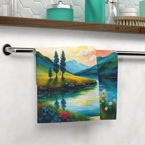 Scenic Sunrise Lake Face Towel