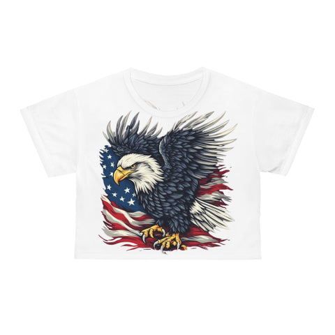 Patriotic Eagle Crop Tee — American Flag Bald Eagle Graphic
