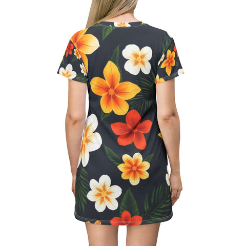 Tropical Plumeria Floral T-Shirt Dress – Hawaiian Beach AOP Print