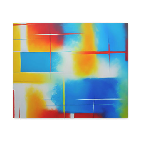 Abstract Color Field Matte Canvas Print — Vibrant Blue, Yellow & Red Stretched Wall Art