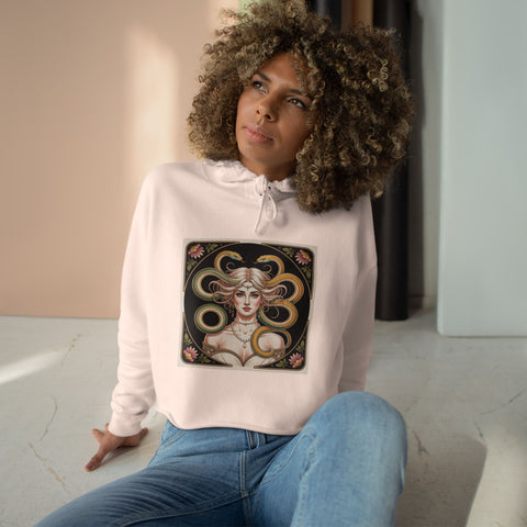 Art Nouveau Medusa Crop Hoodie — Vintage Goddess Graphic
