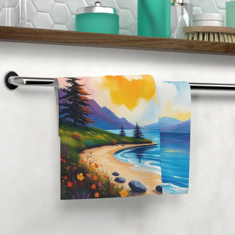 Beach Sunset Face Towel — Coastal Scenery Printed Hand Towel
