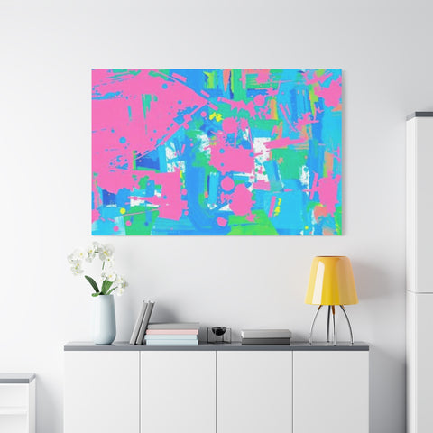 Neon Splash Abstract Canvas Print – Bright Pink & Aqua Modern Wall Art