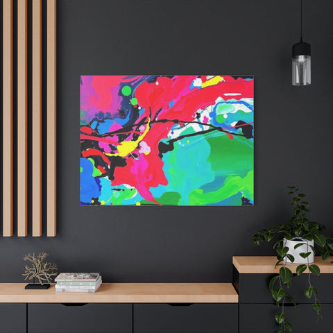 Abstract Neon Splash Matte Canvas Print — Vibrant Colorful Stretched Wall Art