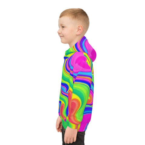 Kids Psychedelic Swirl Hoodie – Bright Rainbow All-Over Print