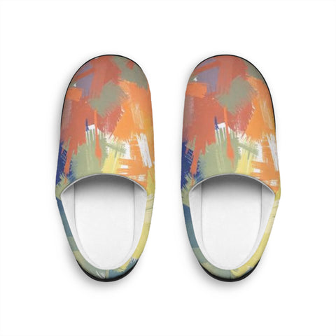 Abstract Brushstroke Women's Indoor Slippers — Colorful Cozy House Shoes